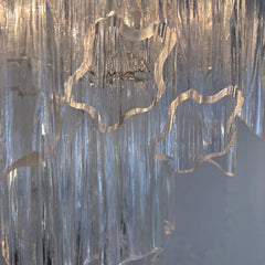 Vintage Italian Tubular "Tronchi" Blown Glass Chandelier on Silver Tone Structure Possibly Murano, 034047