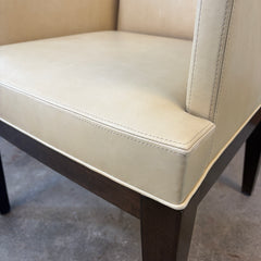 Holly Hunt Collection, Pair of Arm Chairs, Cream Leather, Dark Wood Frame, Sku: 033506