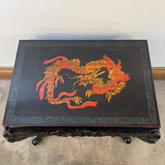 Side Table, Vintage Japanese Carved Wood, Lacquer Finish, Hand Painted Dragon Motif, Sku: 033520