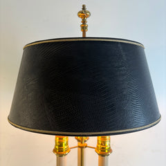 Stiffel French Style Bouillotte Lamp Three Sockets Black Hardback Shade has Reptile Texture and the Interior is Gold Foil, Sku 034147