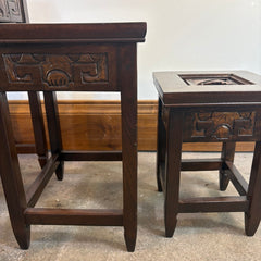 Early 1900's Japanese Hand Carved Set of Four Nesting Tables w/ Glass Inserts Available, Sku 033774
