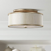 Generational Lighting 3 Light Semi-Flush Mount "Lennon" 20" Gold & Cream Linen Drum Ceiling Light, Sku: 033590