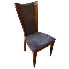 Excelsior Designs Italian Dining Set Consisting of Round Table with 4 Radiant Leaves and 8 Side Chairs. All Constructed in Hard Wood. Chair Upholstery is a Soft Black Textured Fabric. Sku 034039