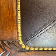 Mahogany & Leather Footstool w/ Nailhead Trim, Sku 033845
