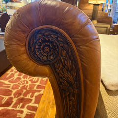 Leather Sleigh Bed, California King, Carmel Tone, Wood Legs, Nail Head Detail, Sku: 033573