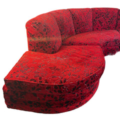 Vintage Sculpted Velvet Black & Red Floral Pattern Two-Piece Sectional Serpentine Shape, Turned Feet, Sku 033667