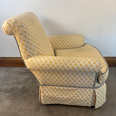 Custom Upholstered Armchair, Yellow & Cream Batik Pattern, Sku: 033546
