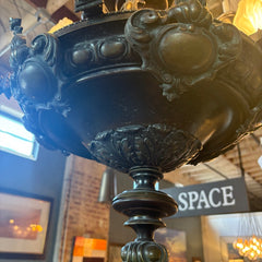 Antique Six-Arm Glass Flame Globe Chandelier, Brass, Sku 033704