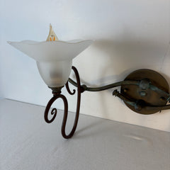 Sergio Terzani, Italian Wall Lights with Double Arm, White frosted Tulip Glass Globes, Sku 033514