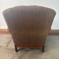 Thomasville Armchairs with Nail Head Detail and Wood Accents Brown and Berry Tweed Upholstery, Sku 033311