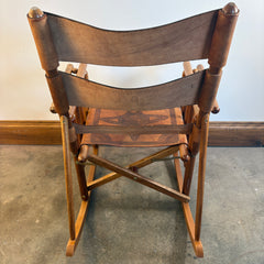 Vintage Costa Rican Teak and Embossed Leather Rocking Chair, Foldable, Sku: 033669
