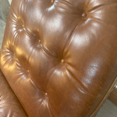 Gondola Style Chaise Tufted Leather Upholstery Case Constructed in Wood and Cane with Coconut Shell Veneer and Claw Feet, Sku 033076