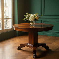 Antique American Empire Mahogany Clawfoot Pedestal Table, Sku 033822