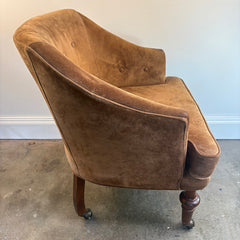 Set of 4 Brown Suede Armchairs w/ Casters, Sku 033849