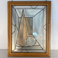 "Punies" Technique Hand Bevelled Original Stained Glass & Handcrafted Oak & Purpleheart Frame by Artist, John May, Sku 033653