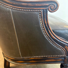 Pair of Vanguard Leather & Paisley Fabric Club Chairs w/ Nailhead Detail & Ebonized Finish, Sku 033715