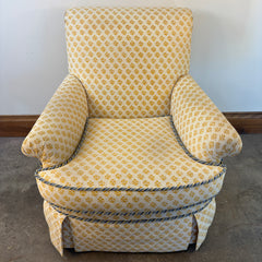 Custom Upholstered Armchair, Yellow & Cream Batik Pattern, Sku: 033546
