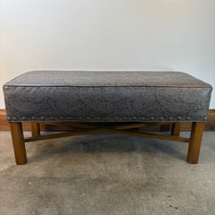 Paisley Embossed Faux Leather Bench with X Shaped Stretcher Below, Sku 033352