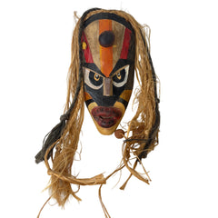 Wood Tribal Mask, Painted with Hair, Sku: 033056