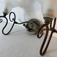 Sergio Terzani, Italian Wall Lights with Double Arm, White frosted Tulip Glass Globes, Sku 033514