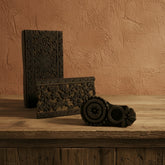 Set of 3 Antique Textile Print Wood Blocks, Sku 033691