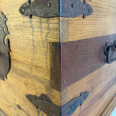 Rustic Hand Crafted Pine and Iron Hinged Box Sourced in Mexico, Sku 033811