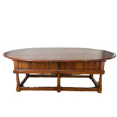 Oval Oak Dining Table, Black Iron Detail, 2 Drawers on Both Ends, SKU: 033095