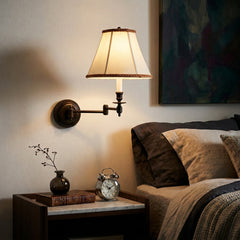 Visual Comfort Wall Mounted Articulated Arm Sconce with Linen Shade and Braided Trim, Sku 034137
