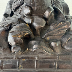 Pair of Bronze Table Lamps with Palm Tree & Monkeys, Beige Silk & Pleated Shade, Sku: 033089