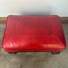 TLSC TEXAS Custom Upholstered Wing Chair and Ottoman Contrasting Red and Black Leather, Sku 033313