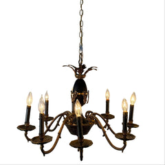 Antique 8 Arm Chandelier Dark Brass and Black, Bow Motif, Sku 033530