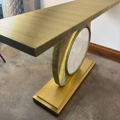 Global Views Console Table Quartz Insert, Wrapped and Fluted Metal, Brass Like Finish, Sku: 033623