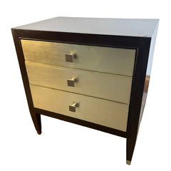 Bernhardt "Aurelia" 3 Drawer Nightstand w/ Champagne Silver Leaf Drawer Fronts & Ebonized Finish, Sku 033679