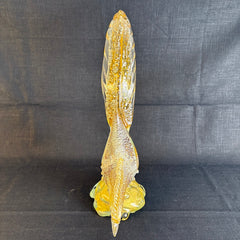 Art Glass Bowing Bird Attributed to Murano Created in Clear, Gold and Silver Speckles, Sku 033870