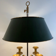 Chapman For Visual Comfort Double Socket Bouillotte Lamp 4 Candle Arm Detail and Green Metal Shade, Sku 034124