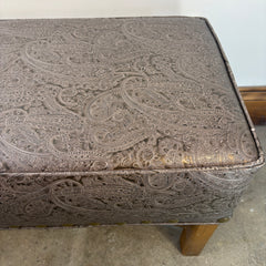 Paisley Embossed Faux Leather Bench with X Shaped Stretcher Below, Sku 033352