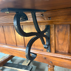 Oval Oak Dining Table, Black Iron Detail, 2 Drawers on Both Ends, SKU: 033095