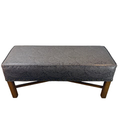 Paisley Embossed Faux Leather Bench with X Shaped Stretcher Below, Sku 033352