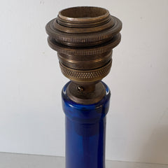 Pair of Wine Bottle Sconces Cobalt & Antique Brass Fittings, Sku 033604