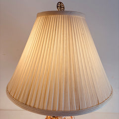 Vintage Japanese Satsuma Table Lamp w/ Silk Shade, Sku 034049