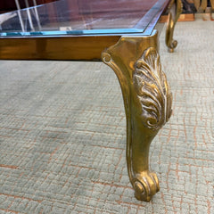 Coffee Table, Brass Base, Rectangle, Cabriole Style Legs, Glass Insert Surface, Sku 034068