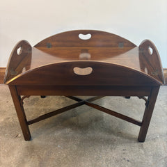 Kittinger Butler Tray Table, Wood Tray Top and Base are Individual Pieces, Four Sides are Hinged to Allow for Extra Serving Space
