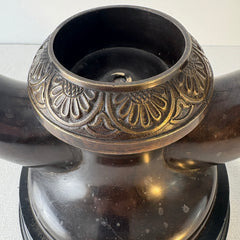 Metal Double Stag Candle Holder Dark Bronze Finish, Sku 033323