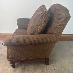 Thomasville Armchair, Nail Head Detail, Wood Accents Brown, Berry Tweed Upholstery, Sku: 033311
