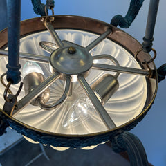 Corbett Chandelier, Six Arm, Bronze and Copper Frame, Frosted Glass Shades, Sku: 032980