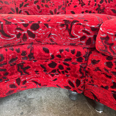 Vintage Sculpted Velvet Black & Red Floral Pattern Two-Piece Sectional Serpentine Shape, Turned Feet, Sku 033667