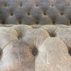 Sway Back Leather Tufted Sofa, Cocoa Brown Color, Turned Legs, Nail Head Detail, Sku: 033526