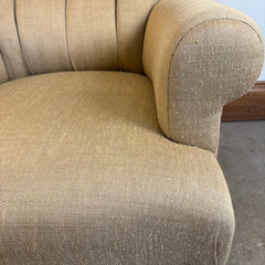 Parker Knoll Edward Armchair with Tufted back Rolled Arms and Casters on Front Legs, Tan Linen Upholstery, Sku 033673