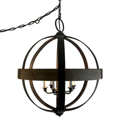 Pendant Light, 6 Candle Lights, Rustic Wood and Metal Globe, Sku 033761