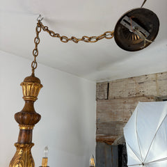 6 Arm Chandelier Wood Hand Carved, Not Including Chain, Sku 033362